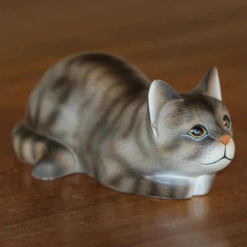 - Air box TSA certified check-inResting Kitty Resting Wood Cat Sculpture in Grey and White from Bali - Air box TSA certified check-inResting Kitty Resting Wood Cat Sculpture in Grey and White from Bali