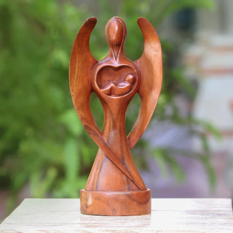  -Explosion-proof leash FOR LARGE dogsBaby Guardian Hand-Carved Suar Wood Baby Guardian Angel Sculpture