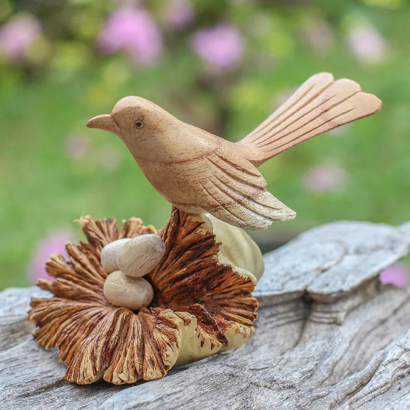 ---Nesting Bird Nesting Bird Hand Carved Wood Sculpture