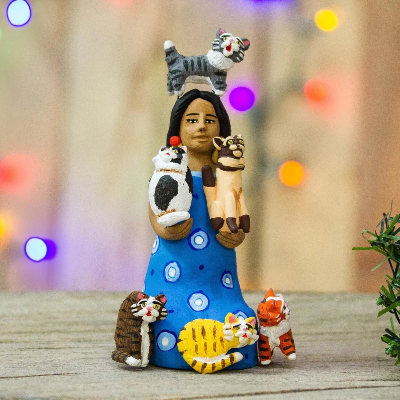 - Teething and chewing toys for puppiesWoman with Cats in Blue Hand-Painted Ceramic Sculpture of a Woman with Cats - Teething and chewing toys for puppiesWoman with Cats in Blue Hand-Painted Ceramic Sculpture of a Woman with Cats