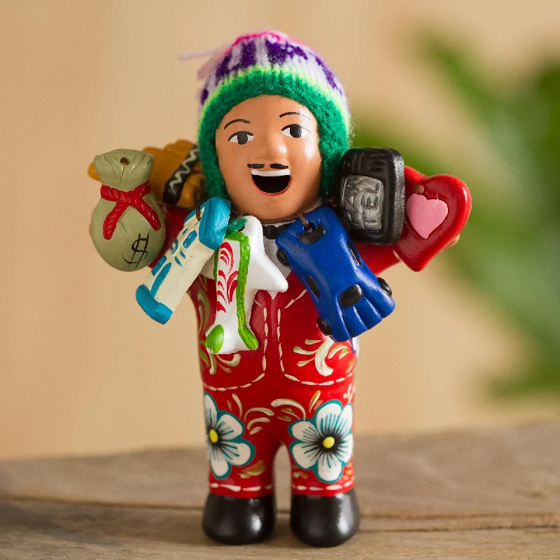 - Winter warm clothes for short-haired dogsEkeko of Abundance in Red Red Painted Ekeko Sculpture with Wool Cap from Peru - Winter warm clothes for short-haired dogsEkeko of Abundance in Red Red Painted Ekeko Sculpture with Wool Cap from Peru