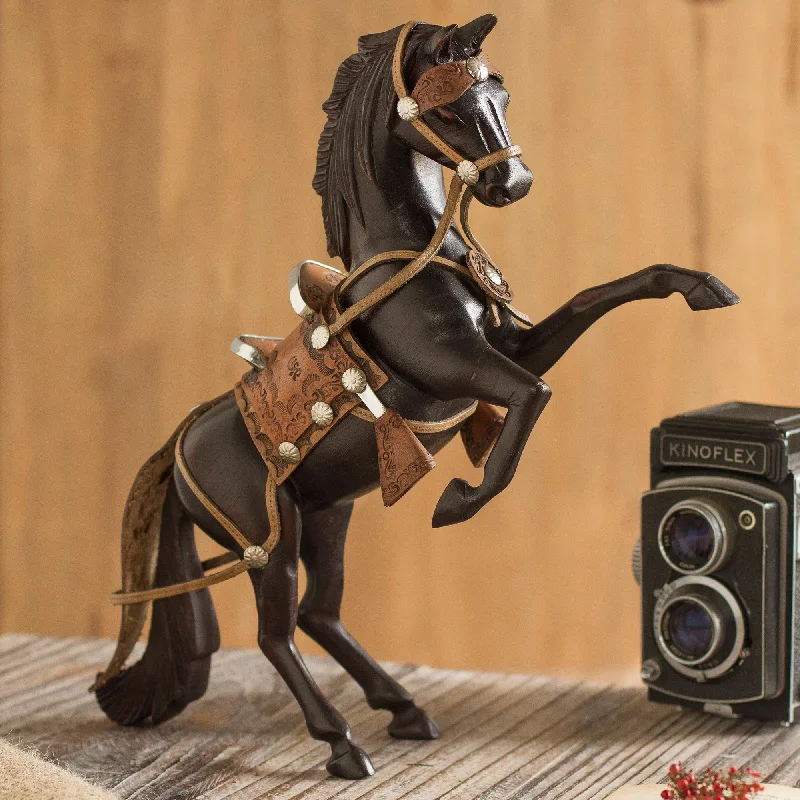 -Splash-proof food bowl AND Anti-choking slow food bowlProud Horse Cedar and Leather Horse Sculpture Carved by Hand -Splash-proof food bowl AND Anti-choking slow food bowlProud Horse Cedar and Leather Horse Sculpture Carved by Hand