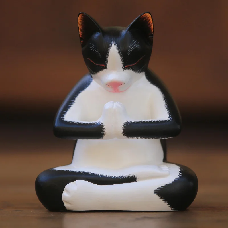 - Rabbit grass rack to prevent waste food boxMeditating Tuxedo Kitty Wood Sculpture of a Meditating Tuxedo Cat from Bali - Rabbit grass rack to prevent waste food boxMeditating Tuxedo Kitty Wood Sculpture of a Meditating Tuxedo Cat from Bali