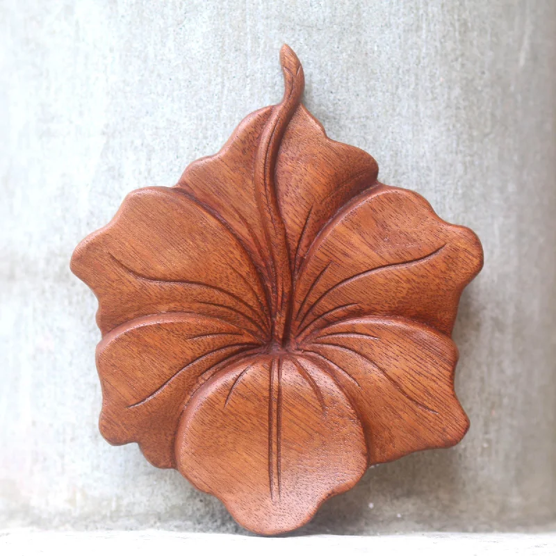 - Air box TSA certified check-inSingle Hibiscus Balinese Hand Carved Hibiscus Flower Wood Relief Panel