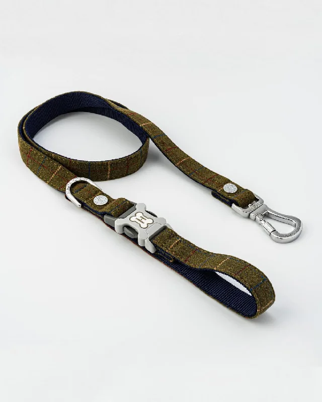 ---Tweed Dog Lead - Dark Green Checked