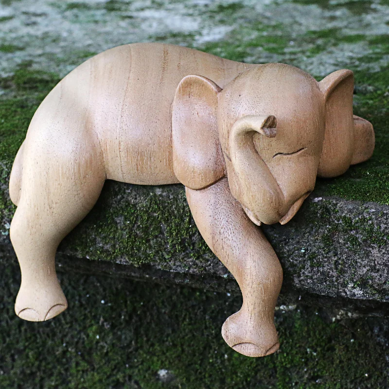 - Foldable and portable cat bagNapping Elephant Hand Carved Elephant Sculpture Natural Finish from Indonesia - Foldable and portable cat bagNapping Elephant Hand Carved Elephant Sculpture Natural Finish from Indonesia