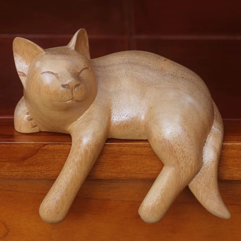 Pet ProductsSmiling Cat Relaxes Signed Balinese Tabby Cat Sculpture