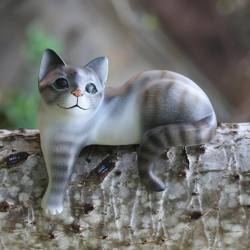 - Degradable pet feces bagWatchful Grey Cat Painted Suar Wood Sculpture of a Grey Cat from Bali - Degradable pet feces bagWatchful Grey Cat Painted Suar Wood Sculpture of a Grey Cat from Bali