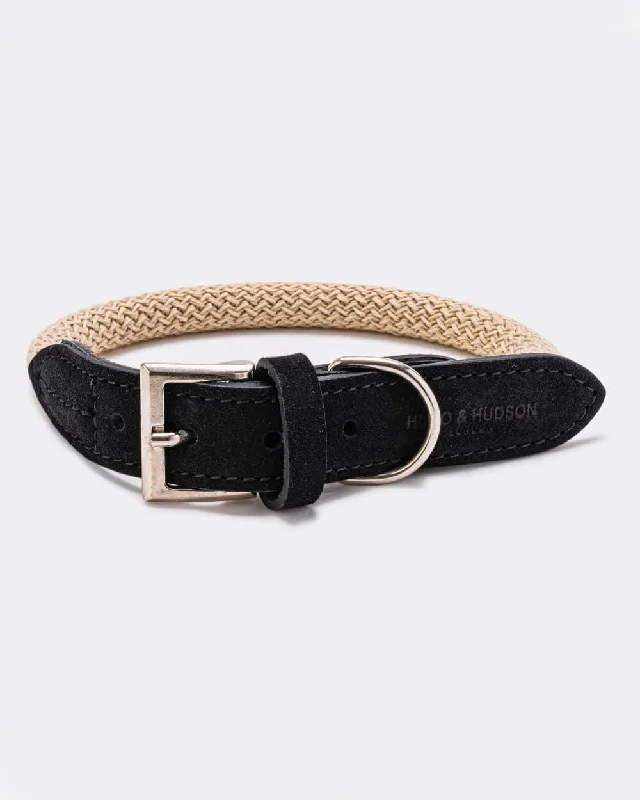 - Organic cotton dog bibsRope and Suede Leather Dog Collar - Black