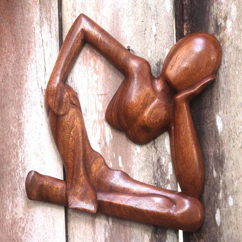 - Summer pet ice matRelaxing Artisan Handmade Brown Wood Wall Sculpture of Relaxed Figure - Summer pet ice matRelaxing Artisan Handmade Brown Wood Wall Sculpture of Relaxed Figure