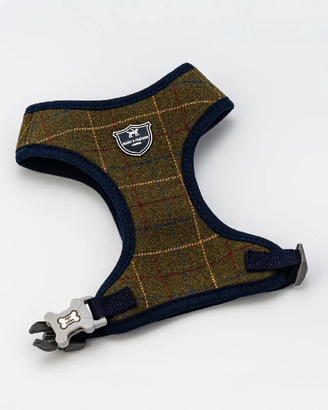 - Car dog seat beltTweed Dog Harness - Dark Green Checked