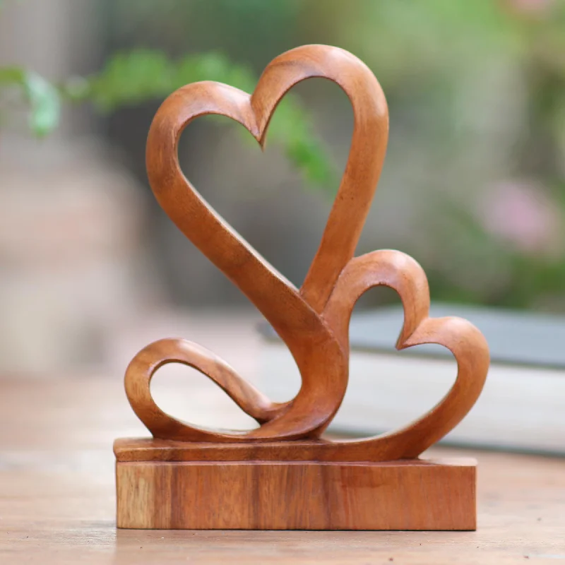  -Non-contact cat thermometerTwo Hearts Carved Wood Romantic Sculpture