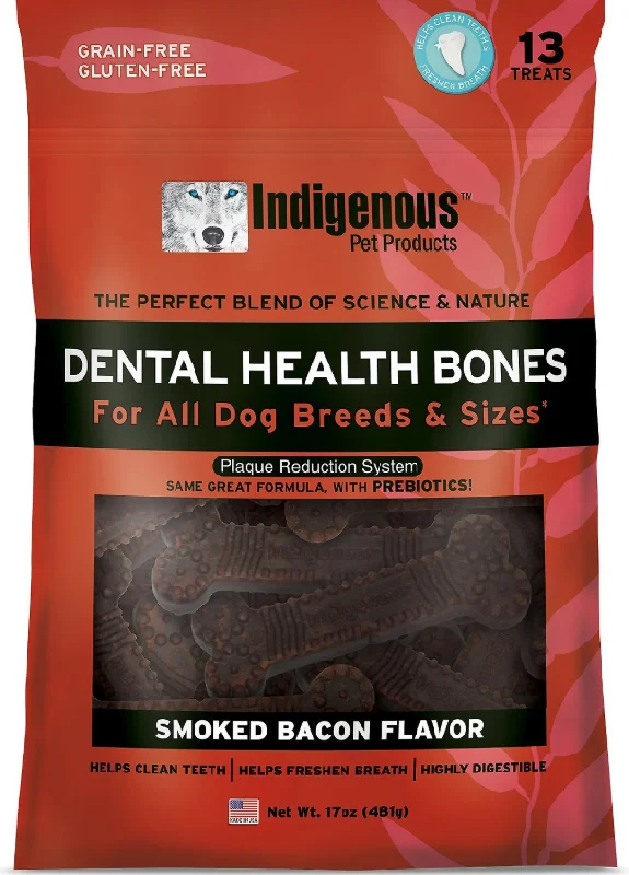  -Fish-containing dog foodIndigenous Dental Health Bones — Smoked Bacon Flavor 17oz