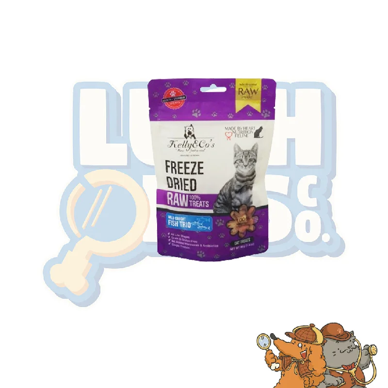    - High-protein cat food  Kelly & Co's Freeze Dried Wild Caught Fish Trio Cat Treat