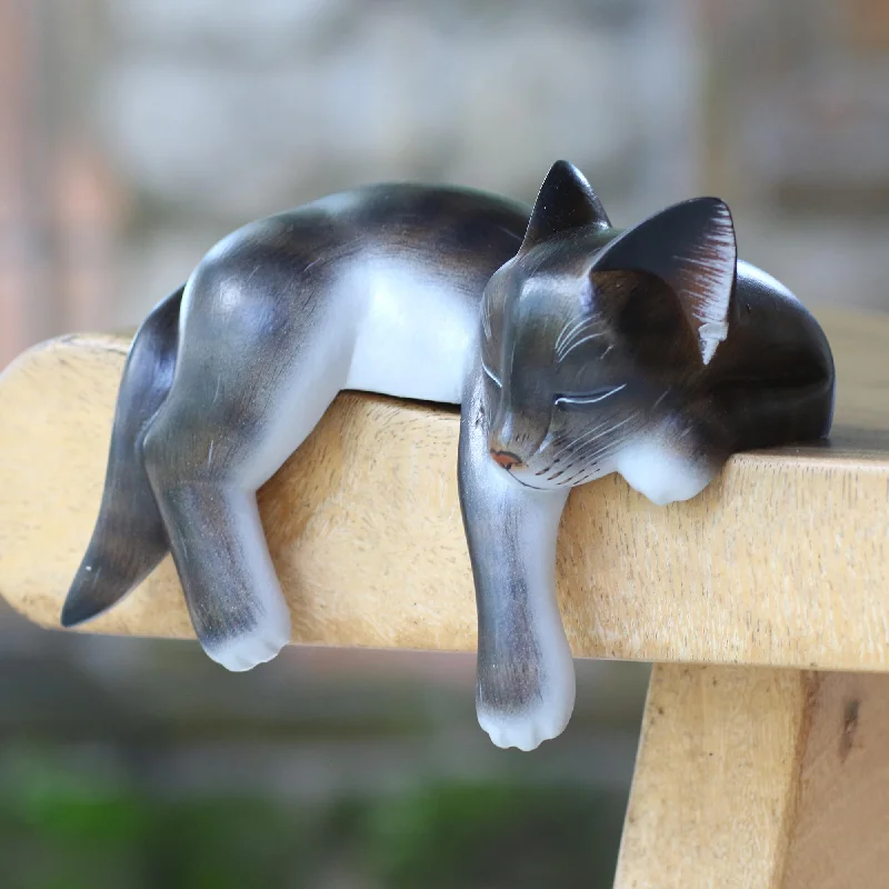 - Remote interactive pet feederCatnap Hand Crafted Dark Grey Sleeping Kitty Cat Sculpture - Remote interactive pet feederCatnap Hand Crafted Dark Grey Sleeping Kitty Cat Sculpture
