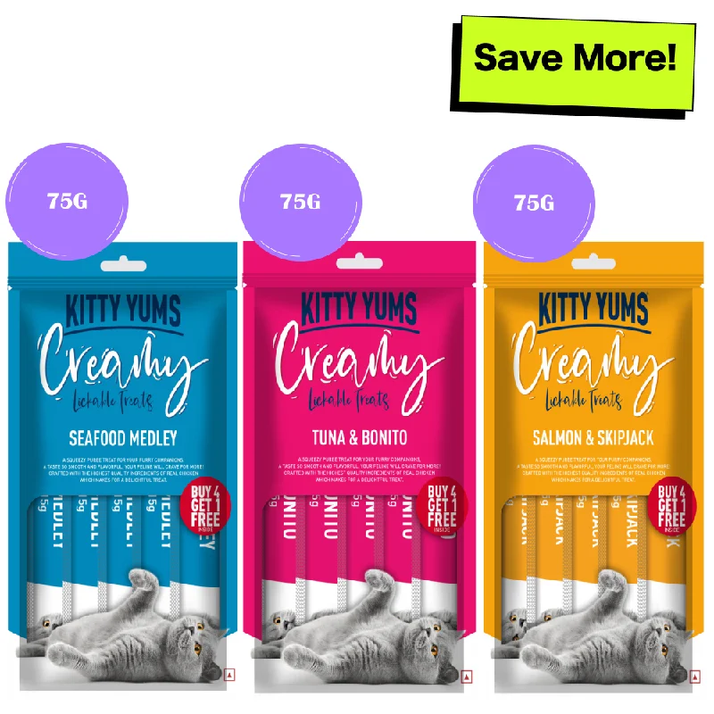 - Degradable pet feces bagKitty Yums Seafood Medley, Tuna & Bonito and Salmon & Skipjack Creamy Cat Treats Combo - Degradable pet feces bagKitty Yums Seafood Medley, Tuna & Bonito and Salmon & Skipjack Creamy Cat Treats Combo