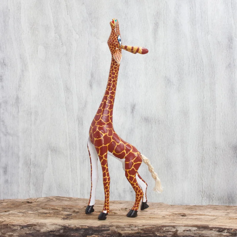 ---My Curious Giraffe Wood Giraffe Figurine Sculpture Artisan Crafted in Mexico