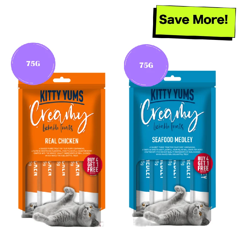 ---Kitty Yums Real Chicken and Seafood Medley Creamy Cat Treats Combo