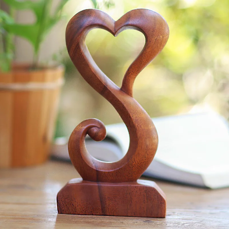 ---Tangled Love Hand Crafted Suar Wood Open Heart Statuette Home Decor