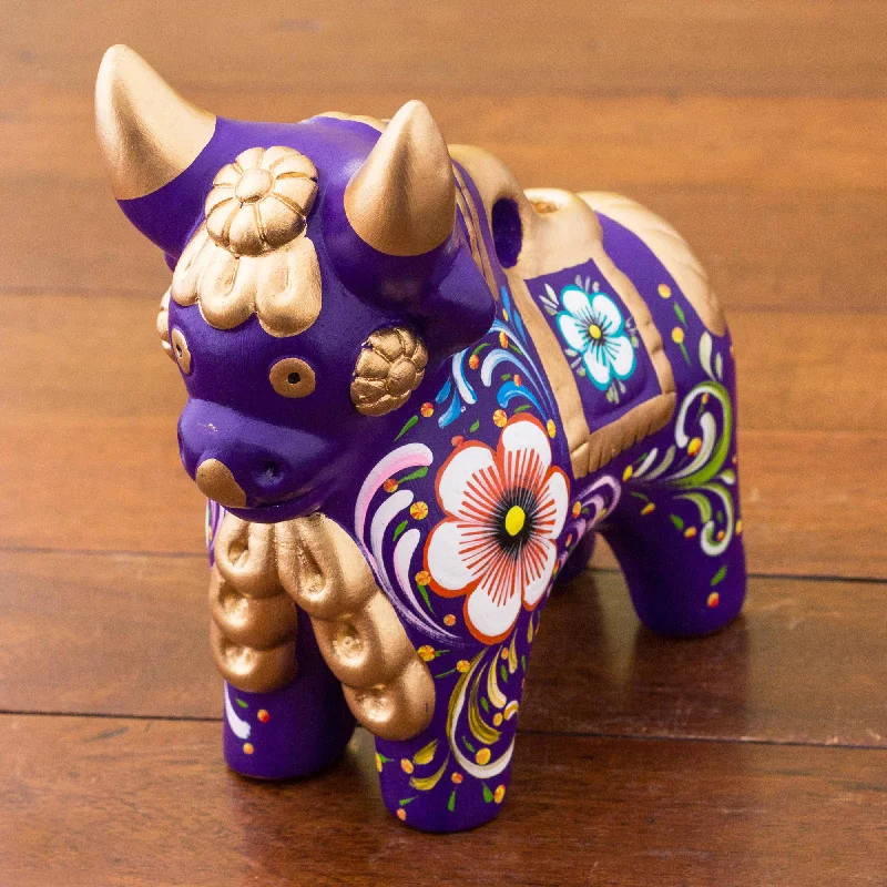 - Air box TSA certified check-inPurple Pucara Bull Purple Floral Painted Ceramic Bull Sculpture from Peru - Air box TSA certified check-inPurple Pucara Bull Purple Floral Painted Ceramic Bull Sculpture from Peru