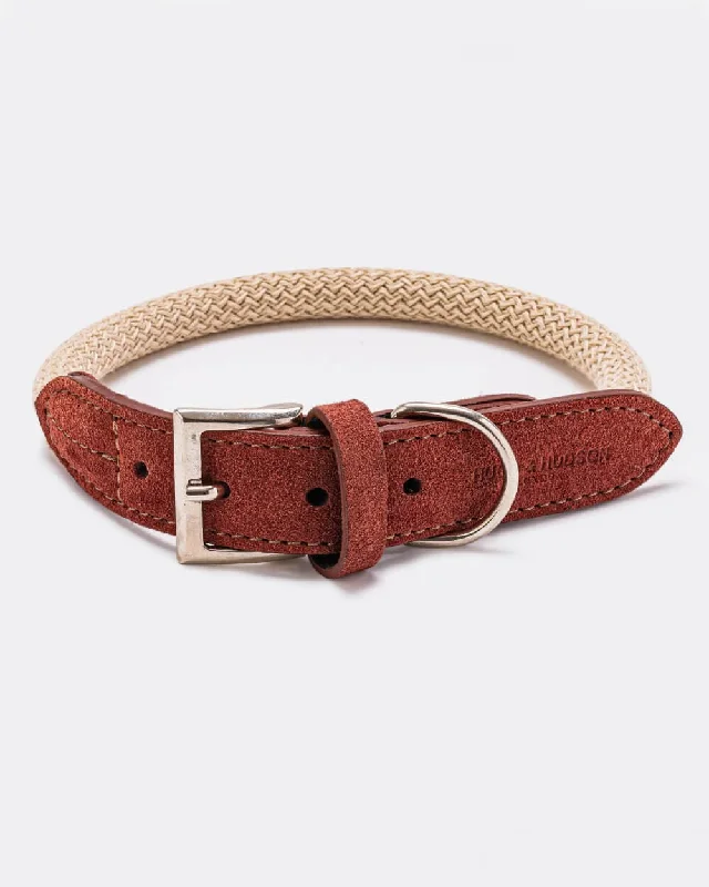 - Summer pet ice matRope and Suede Leather Dog Collar - Brown