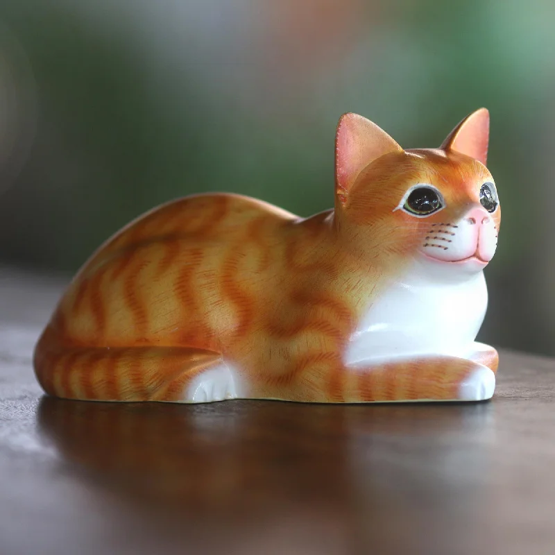 - Winter dog thick down jacketLying Cat in Orange Signed Wood Sculpture of a Lying Cat in Orange from Bali - Winter dog thick down jacketLying Cat in Orange Signed Wood Sculpture of a Lying Cat in Orange from Bali