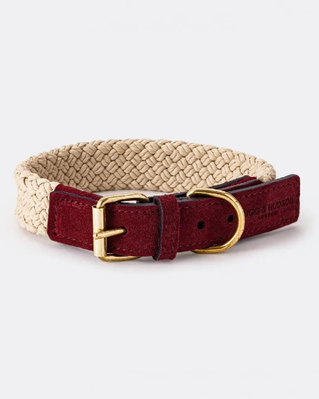  -Explosion-proof leash FOR LARGE dogsFlat Rope and Leather Dog Collar - Burgundy