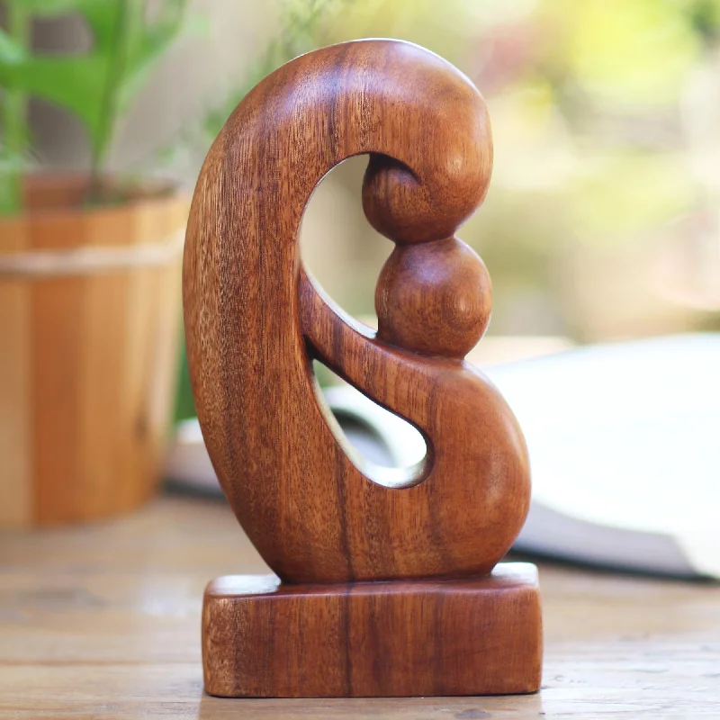 ---Maternal Embrace Curved Hand Carved Wood Sculpture
