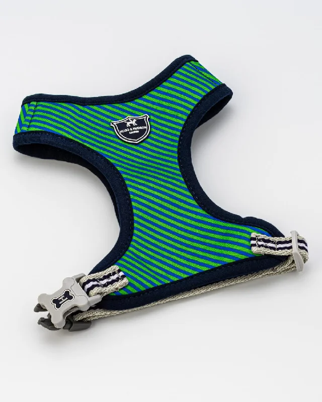 - Pet monitor with cameraStriped Navy and Green Fabric Dog Harness