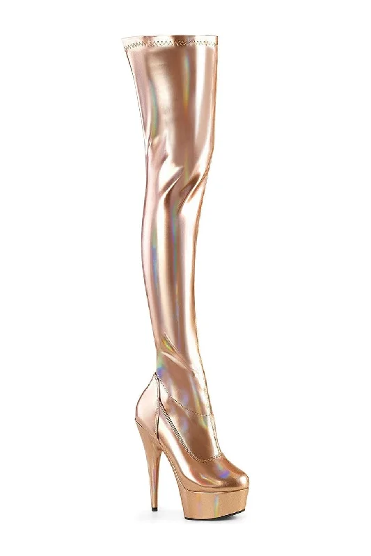 DELIGHT-3000HWR Rose Gold Patent Thigh Boot