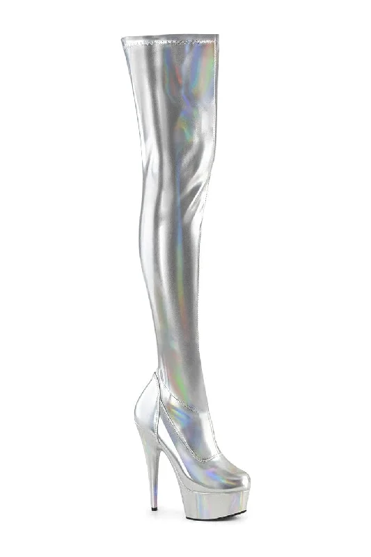 DELIGHT-3000HWR Silver Patent Thigh Boot