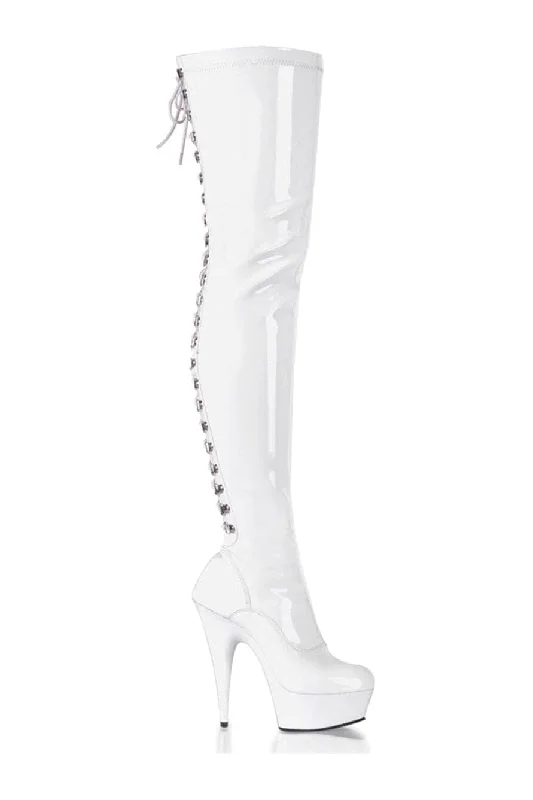 DELIGHT-3063 White Patent Thigh Boot