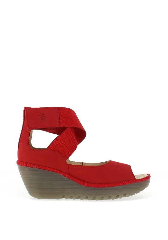 Fly London Yefi Elasticated Criss Cross Sandals, Lipstick Red