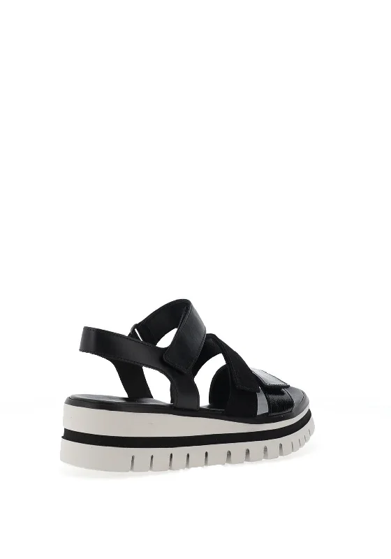 Gabor Leather Velcro Multi Strap Sandals, Black