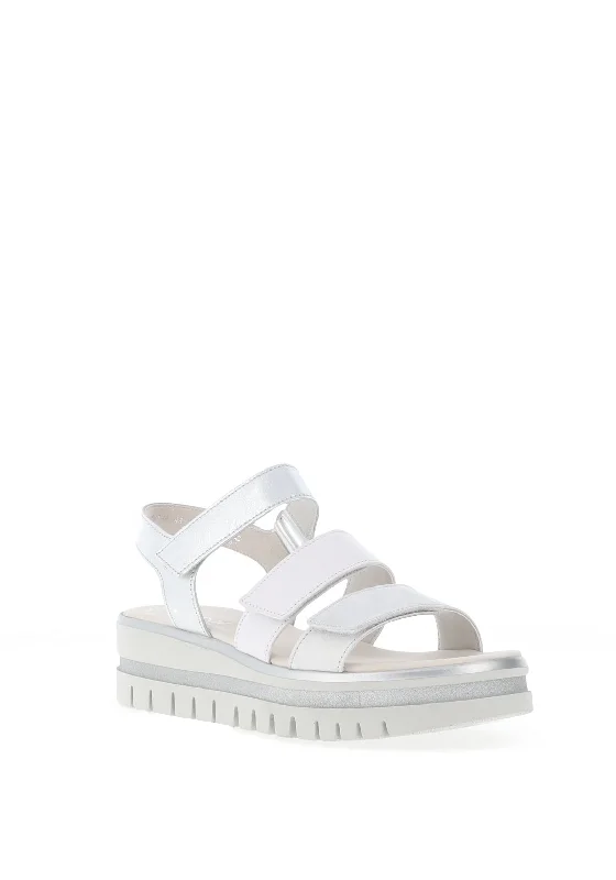 Gabor Leather Velcro Multi Strap Sandals, Silver & White