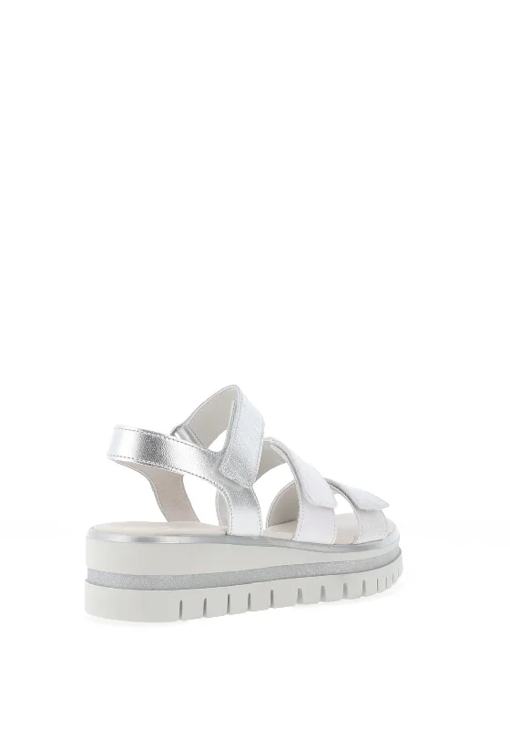 Gabor Leather Velcro Multi Strap Sandals, Silver & White