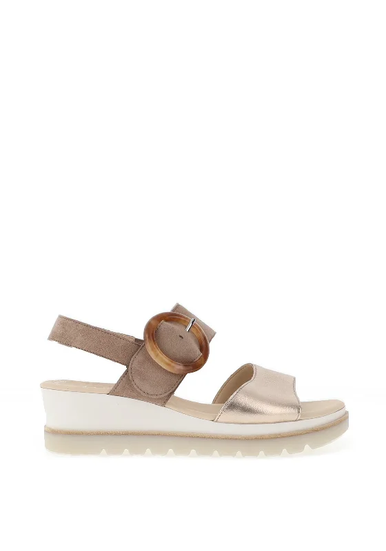 Gabor Leather Colour Block Wedge Sandals, Powder & Rabbit