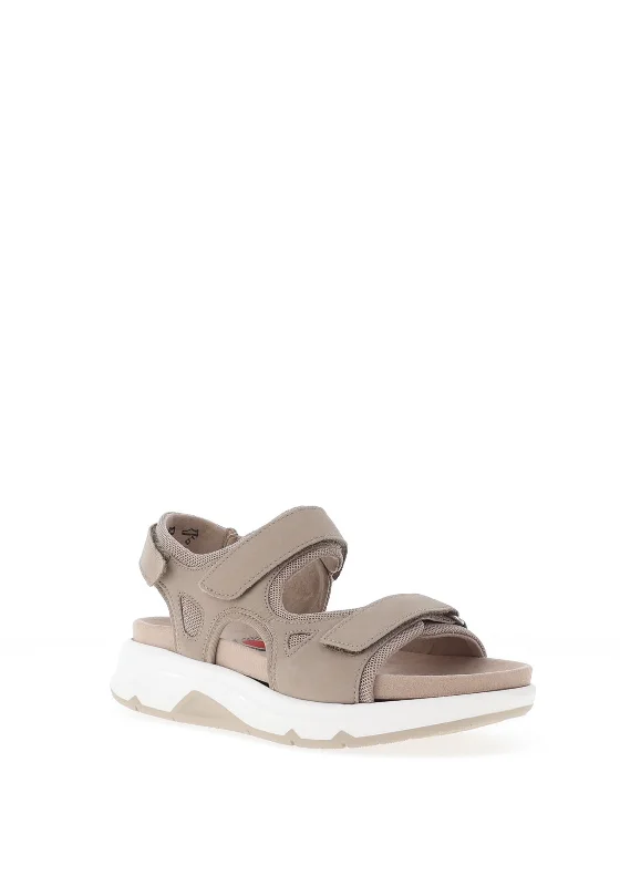 Gabor Rolling Soft Nubuck Leather Velcro Walking Sandals, Linen