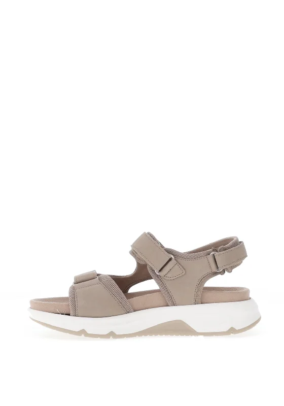 Gabor Rolling Soft Nubuck Leather Velcro Walking Sandals, Linen