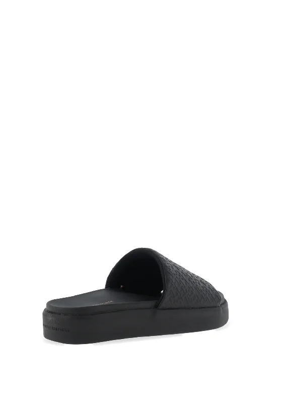 Tommy Hilfiger Womens Monogram Platform Pool Sliders, Black