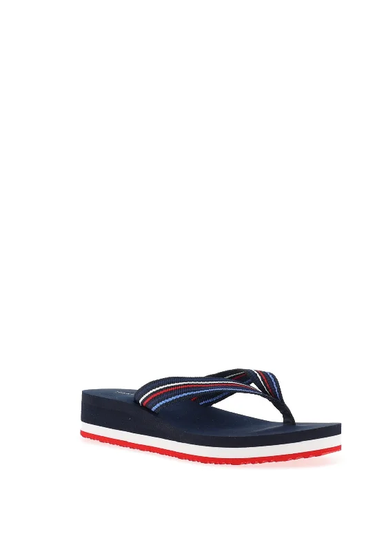 Tommy Hilfiger Womens Wedge Stripes Beach Flip Flop Sandals, Space Blue