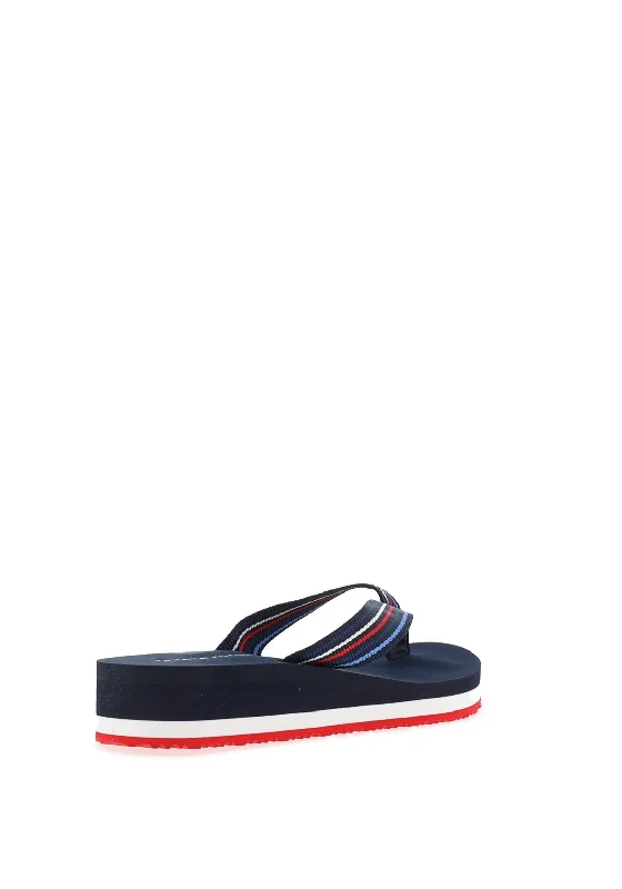 Tommy Hilfiger Womens Wedge Stripes Beach Flip Flop Sandals, Space Blue