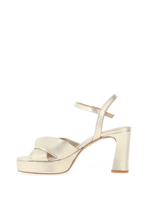 Unisa Onoa Leather Twist Strap Platform Heeled Sandals, Gold