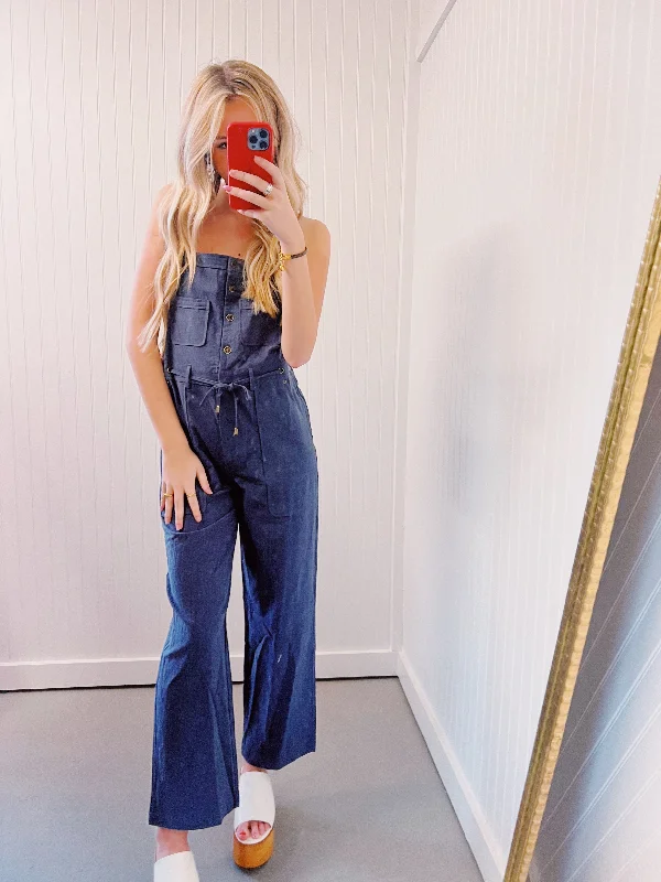 Good Vibes Only Utility Jumpsuit - Denim Blue