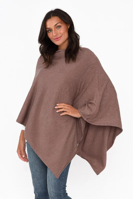 Amy Chocolate Wool Blend Poncho