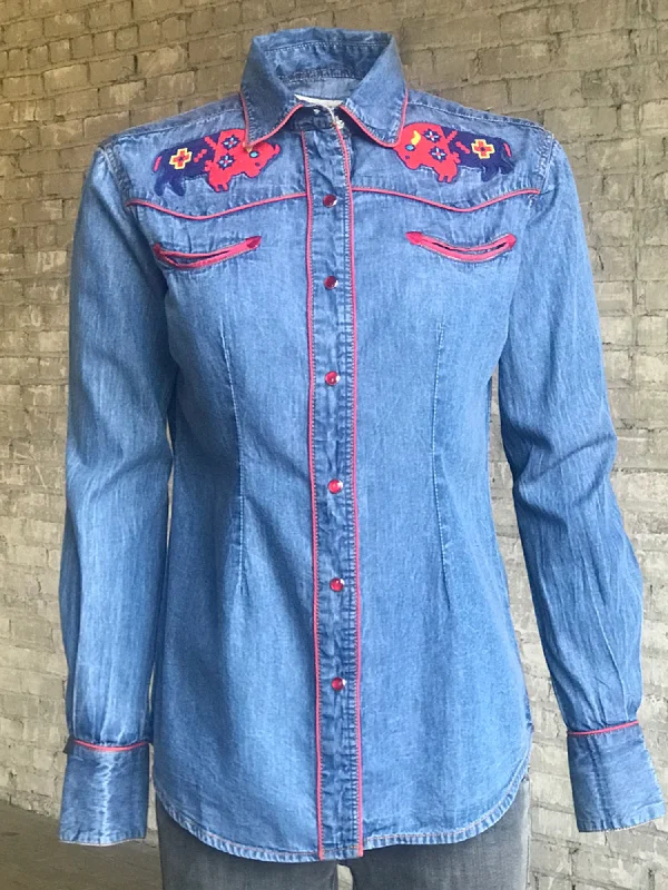 Rockmount Womens Denim 100% Cotton American Bison Western L/S Shirt